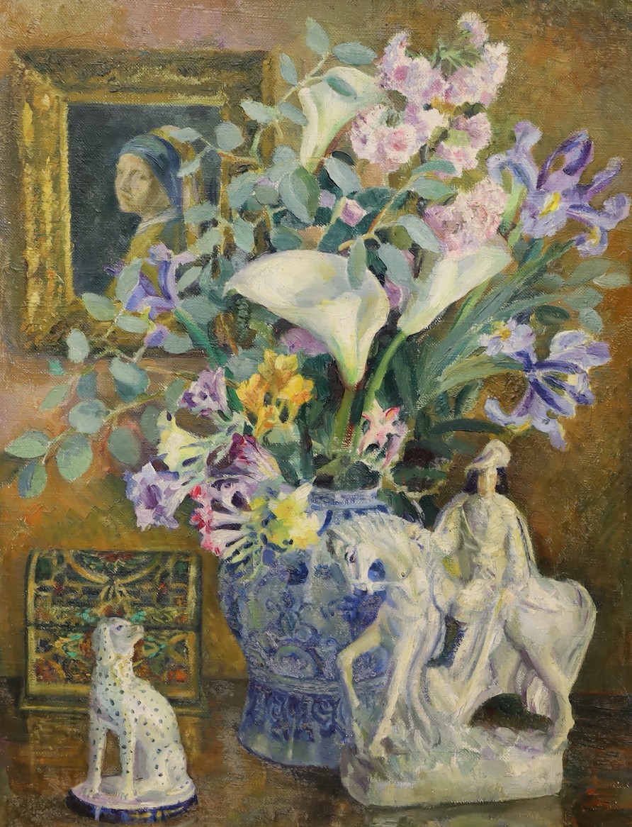 Margaret Cowell (1899-1970), oil on canvas, 'Horse and Hound', artists label verso, 81 x 61cm